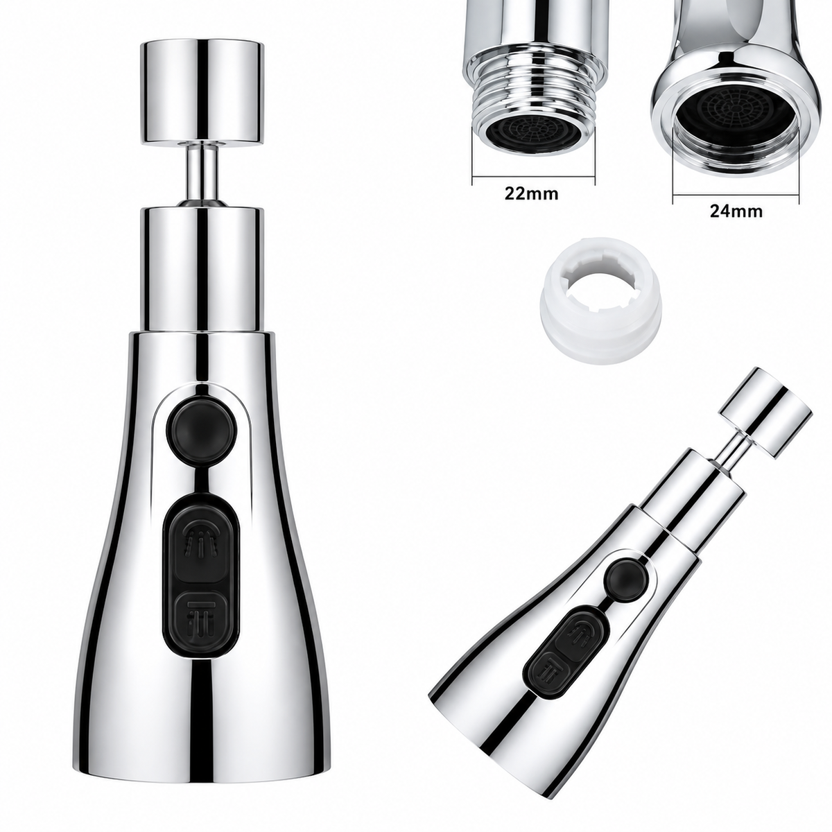 360° Flexible Kitchen Tap Extender – 3-Mode Water Saving Faucet Attachment